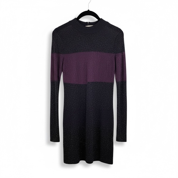 White House Black Market Long Sleeve Dress -‎ Metallic Black & Purple, Bodycon - Picture 5 of 10